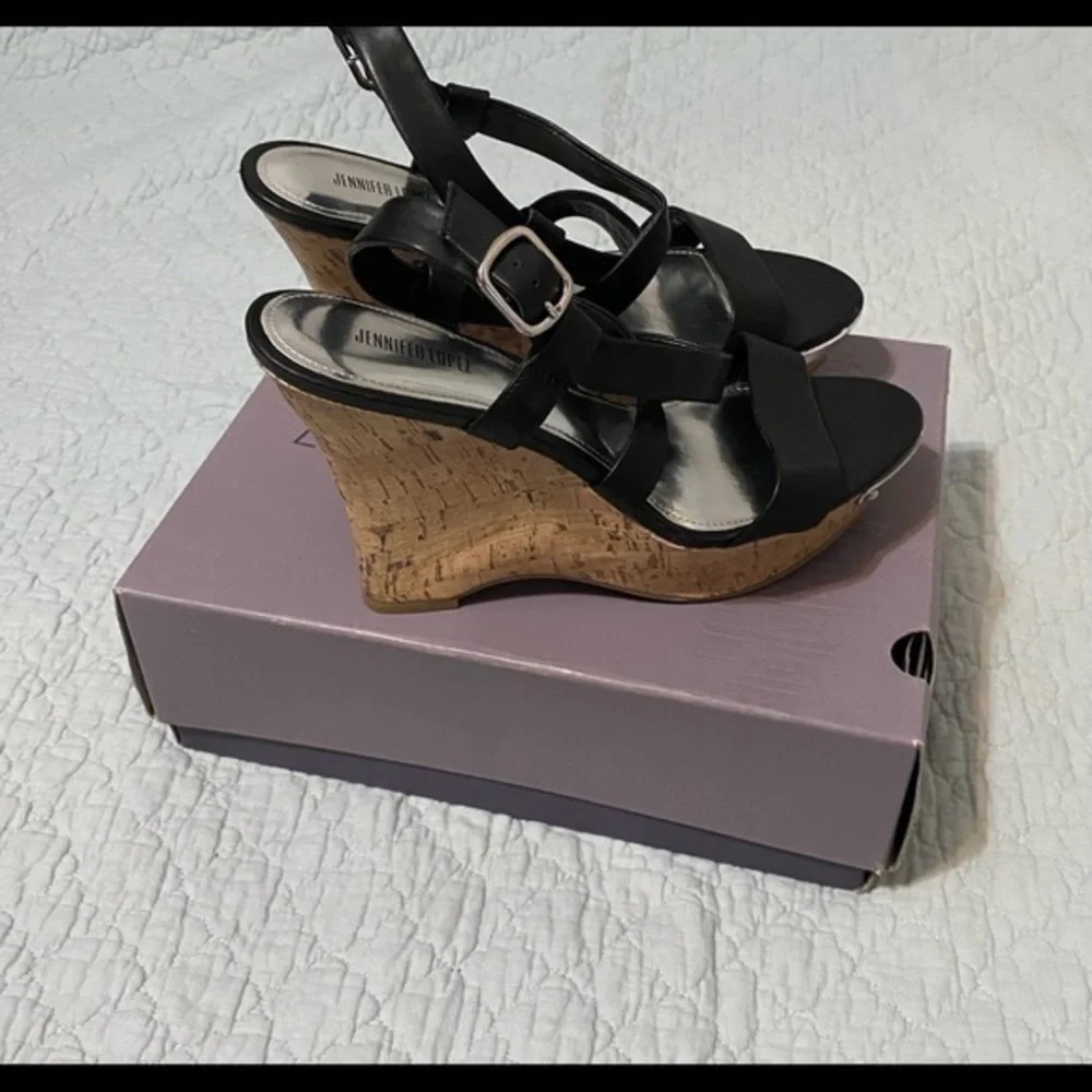 J‎ Lo | Black Open Toe Wedge Sandal